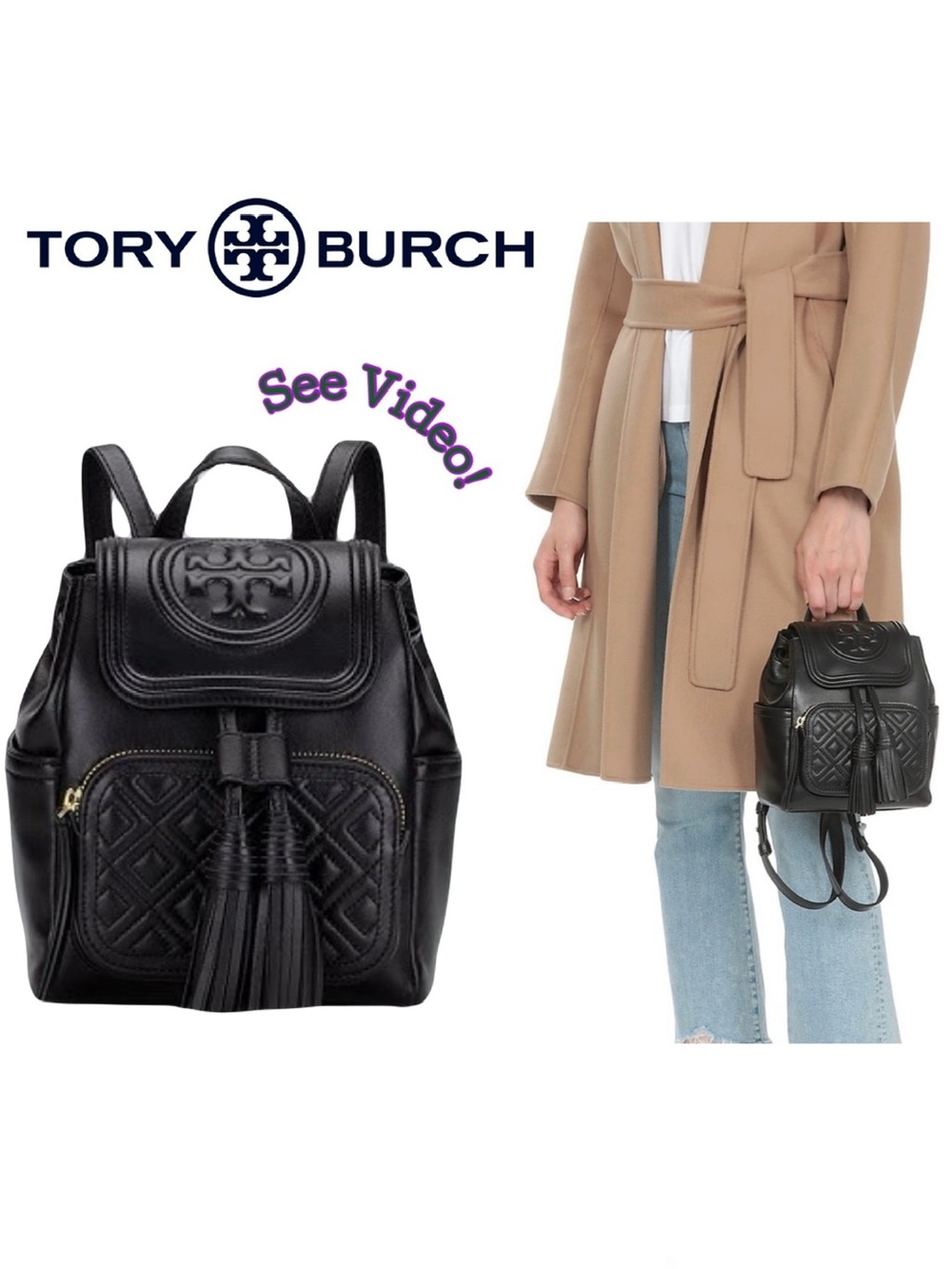 🌟 RARE! Tory Burch Fleming Backpack Quilted in Soft Black Leather